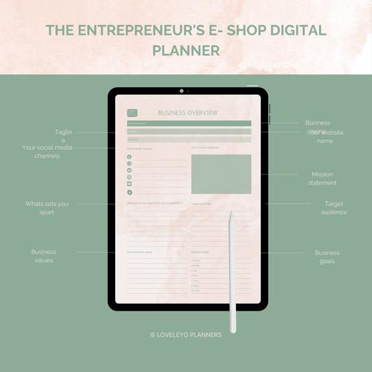 The entrepreneur's e- shop digital planner