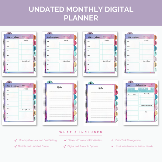 Undated monthly digital planner