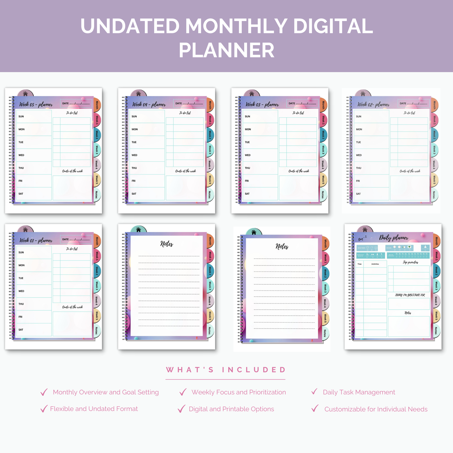 Undated monthly digital planner